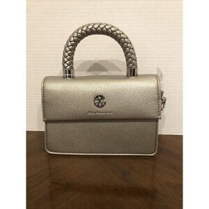 Christian Lacroix JARDIN Braided Handle Cross Body Bag in Pewter 8”x5.5”x2.5”